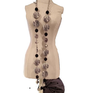 𝅺necklace with black and white stripe disks and black space stones